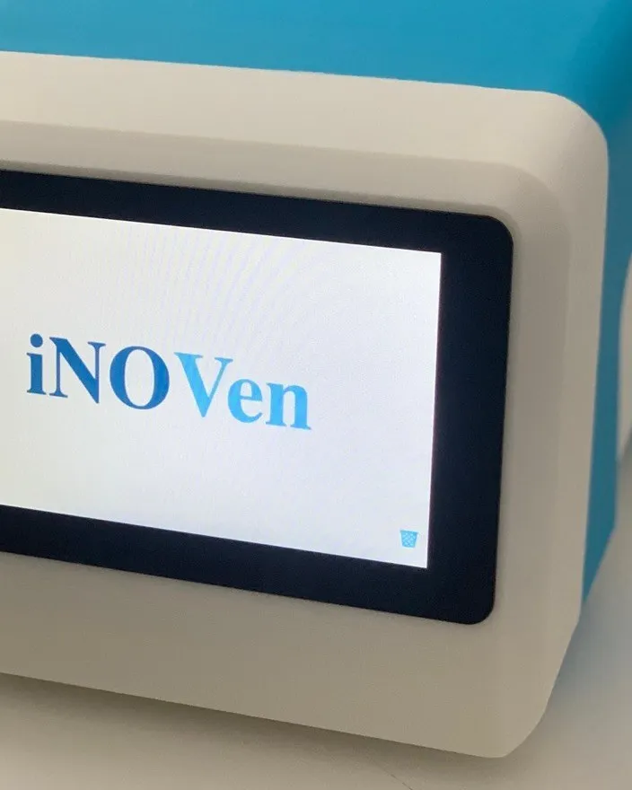 Close view of the iNO-VEN prototype touchscreen showing the iNOVen start screen